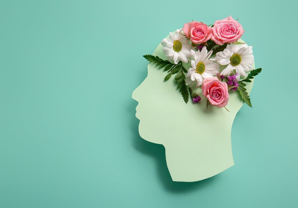 Illustration cerveau en fleurs, évocation de la santé mentale